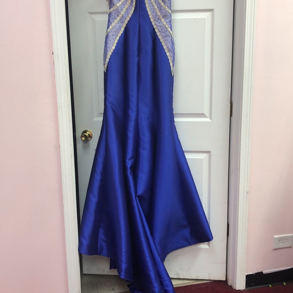 NET BLUE SATIN MERMAID DRESS - Picture 7 of 7
